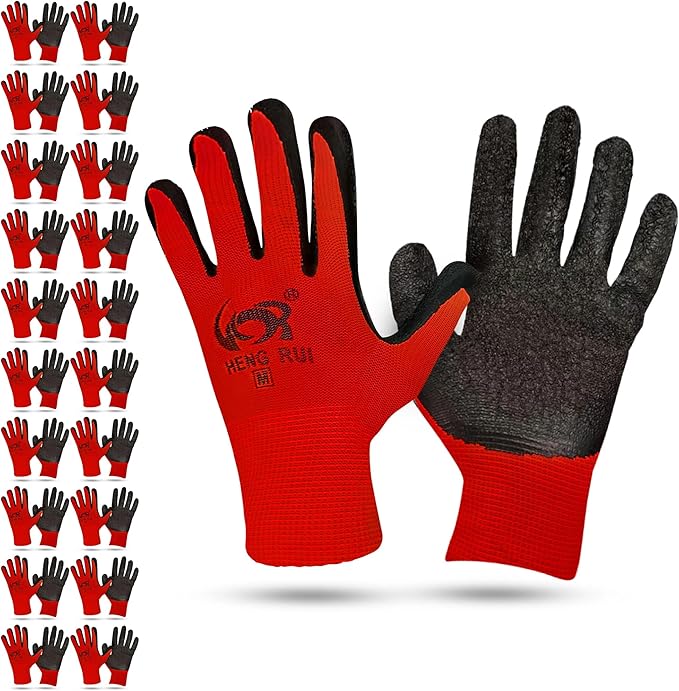 10 OR 20 Pairs Work Gloves–Heavy Duty Rubber Coated Safety Work Gloves–Multipurpose Gloves