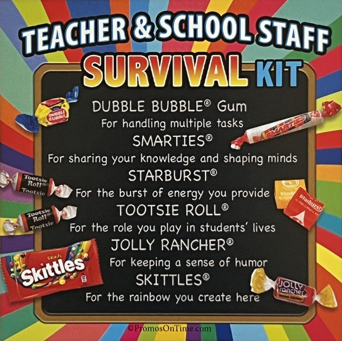 Teacher Appreciation & School Staff Survival Kits (50 per set) Fun Candy Treat Gift Kit Idea for Teacher Appreciation Week