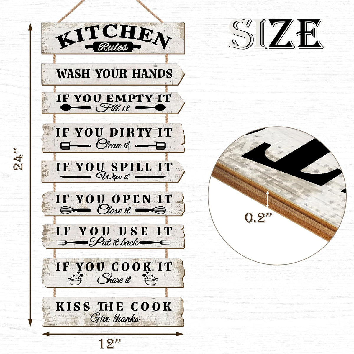 PEKCARGO Kitchen Wall Decor Funny Kitchen Signs Kitchen Rules Pictures Wall Art Decor Rustic Farmhouse Western Kitchen Decor Wooden Sign (White)