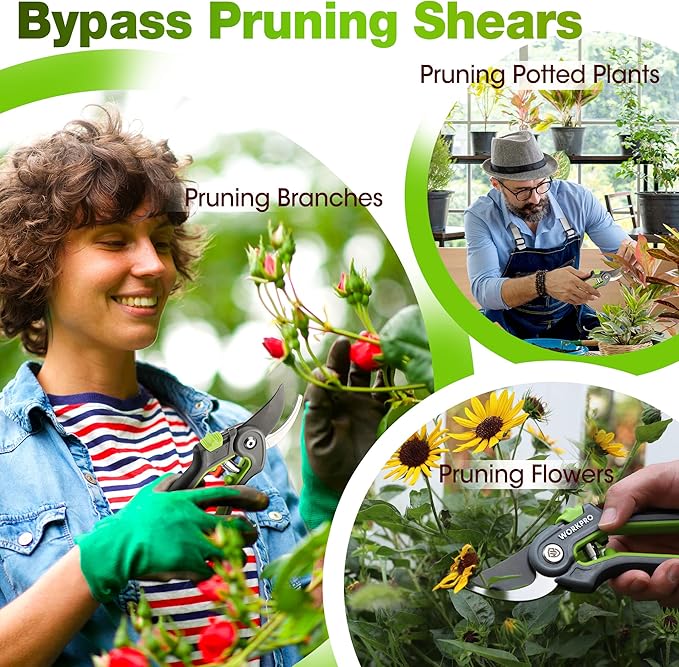 WORKPRO Garden Pruning Shears 2 Pack, 8" Bypass Pruning Shears and 6.25" Straight Garden Scissors, Premium Plant Shears, Garden Clippers Hand Tools for Cutting Flowers, Trimming Plants, Picking Fruits