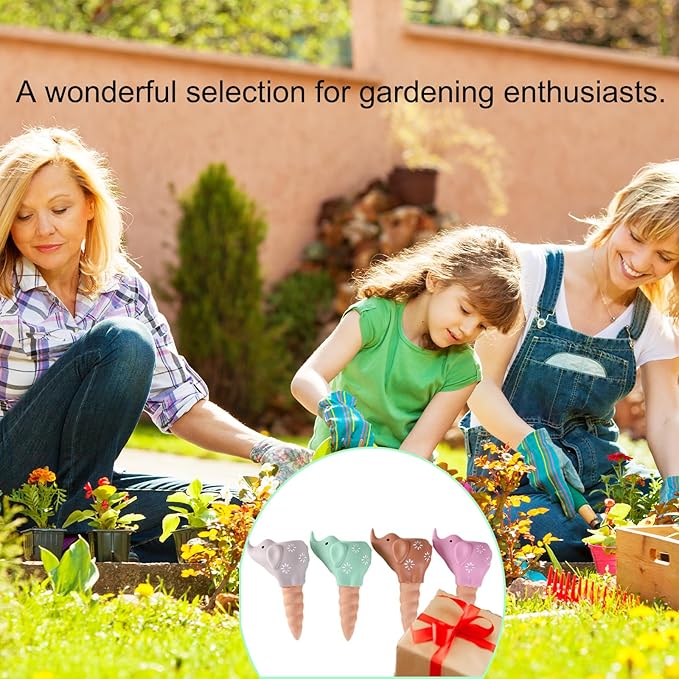 4-Pack Self-Watering Terracotta Spikes for Plants, Automatic Plant Watering Stakes, Keeps Plants Hydrated While You're Away, Ideal for Indoor & Outdoor Use (Elephant Design)
