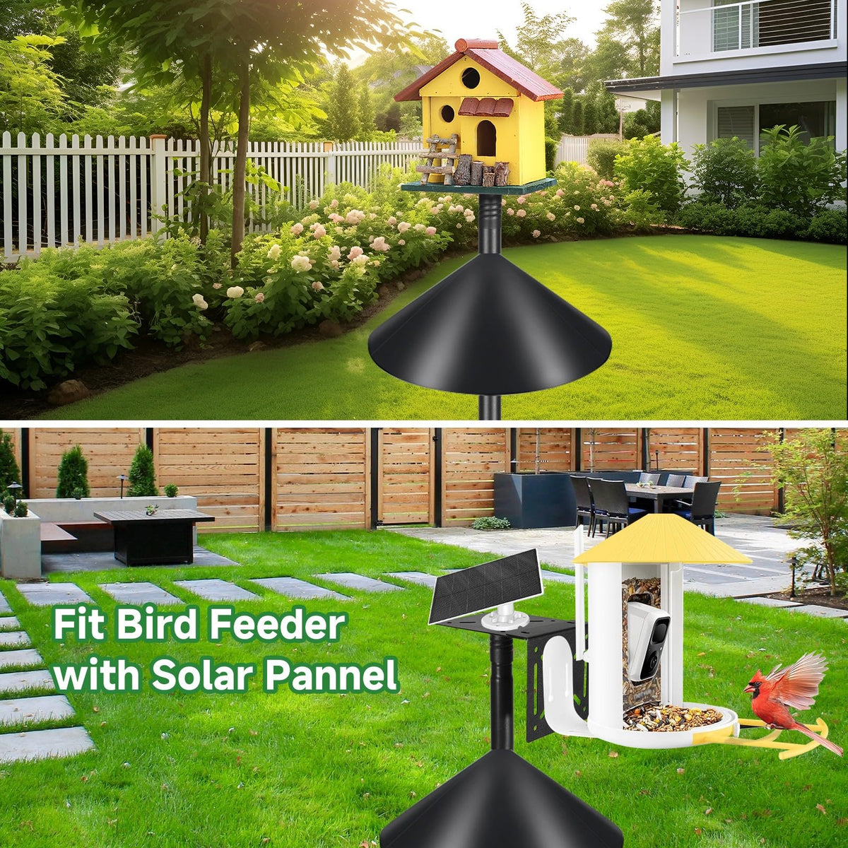 Proerr Smart Bird Feeder Pole Stand 79In,Adjustable Height Metal Bird House Pole for Outdoor Garden with Multiple Mounting Options Round Squirrel Baffle High 79in (79'' Pole&Baffle)