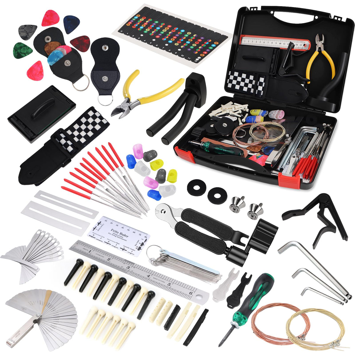 146 Pcs Guitar Tool Kit, Professional Guitar Repair Kit, Guitar Maintenance Kit with Guitar Tools Accessories and Carry Bag, Guitar Setup Kit for Electric Guitar Acoustic Guitar Ukulele Banjo Bass
