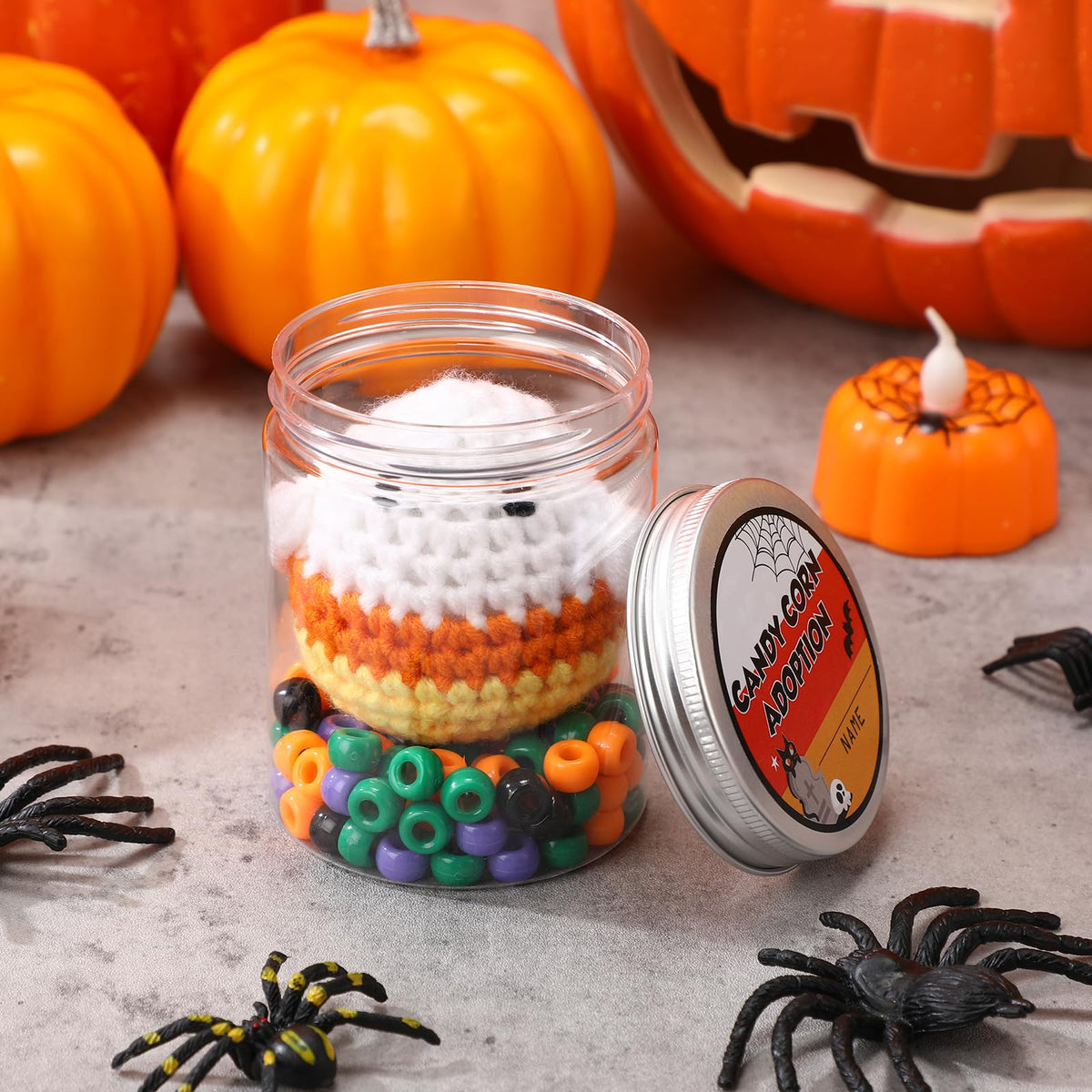 Poen Candy Corn Desk Toy Operation Christmas Gift Crochet Candy Corn DIY Toy Plush Handmade Doll Ghost Spooky Creepy Horror Gift for Kids Classroom