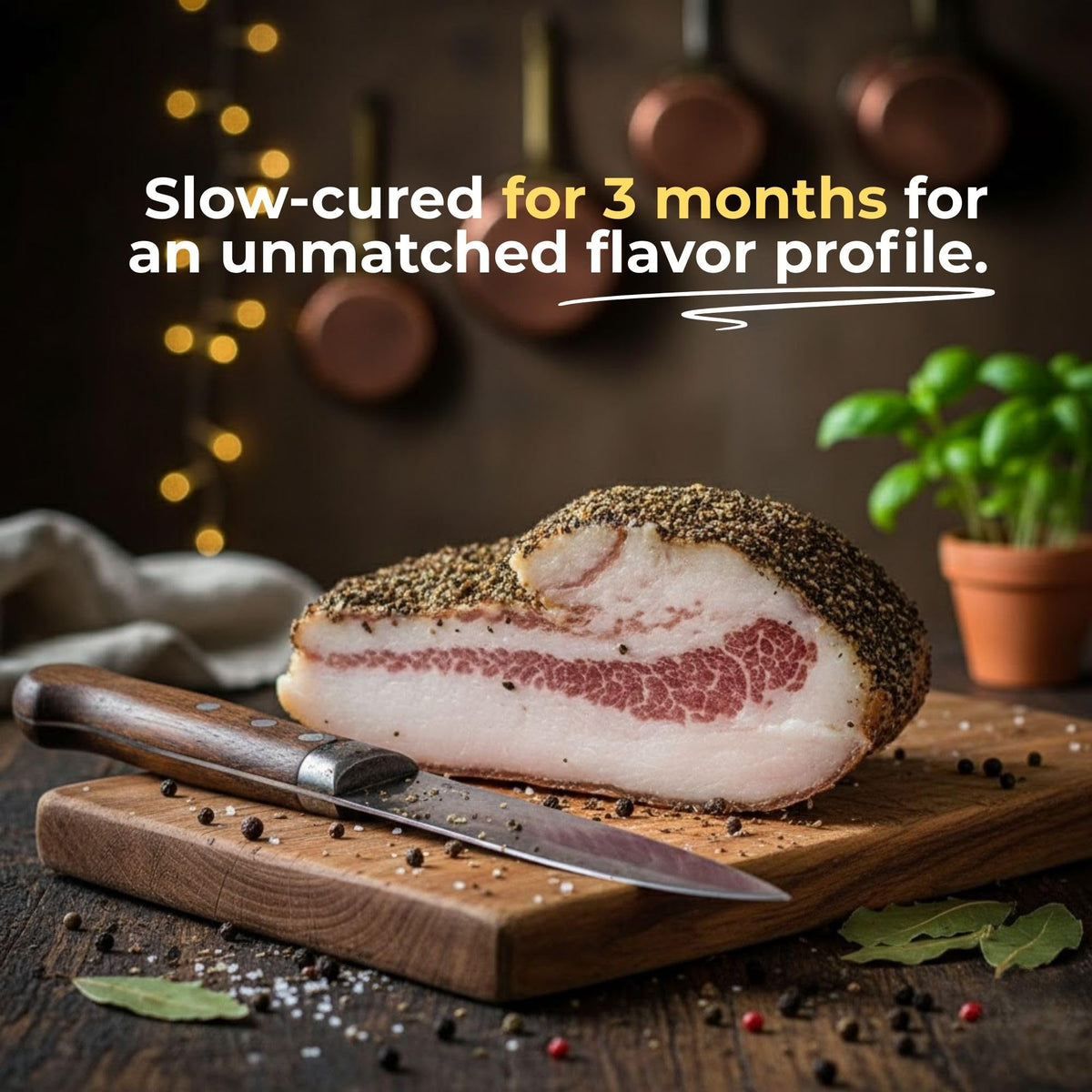 Alma Gourmet Guanciale From Italy - Italian Dry-Cured Pork Jowl, Aged 3 Months - Imported Cured Meat for Charcuterie - La Salameria - Approx. 2.8