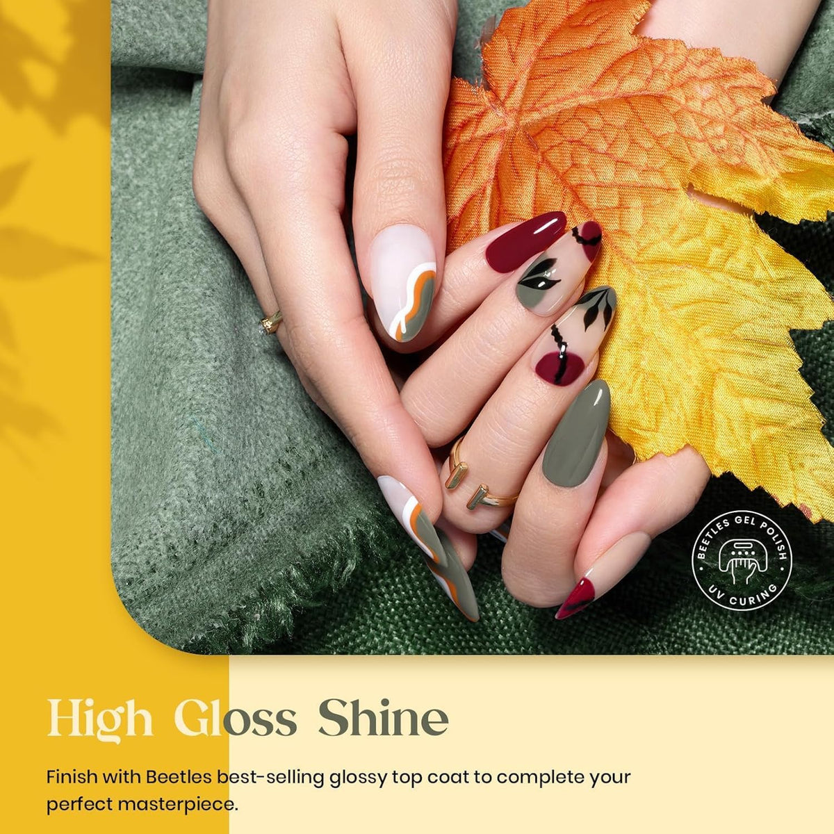 Beetles Fall Gel Nail Polish Set, Golden Season Glitter Gel Polish