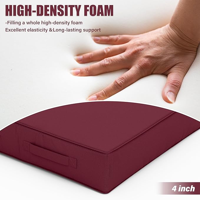 Patio Chair Cushions 19 X 19 X 4 Inch Waterproof Outdoor Seat Cushions for Patio Furniture, Outdoor Sofa Couch Pads with Ties & Handle, Set of 2, Burgundy