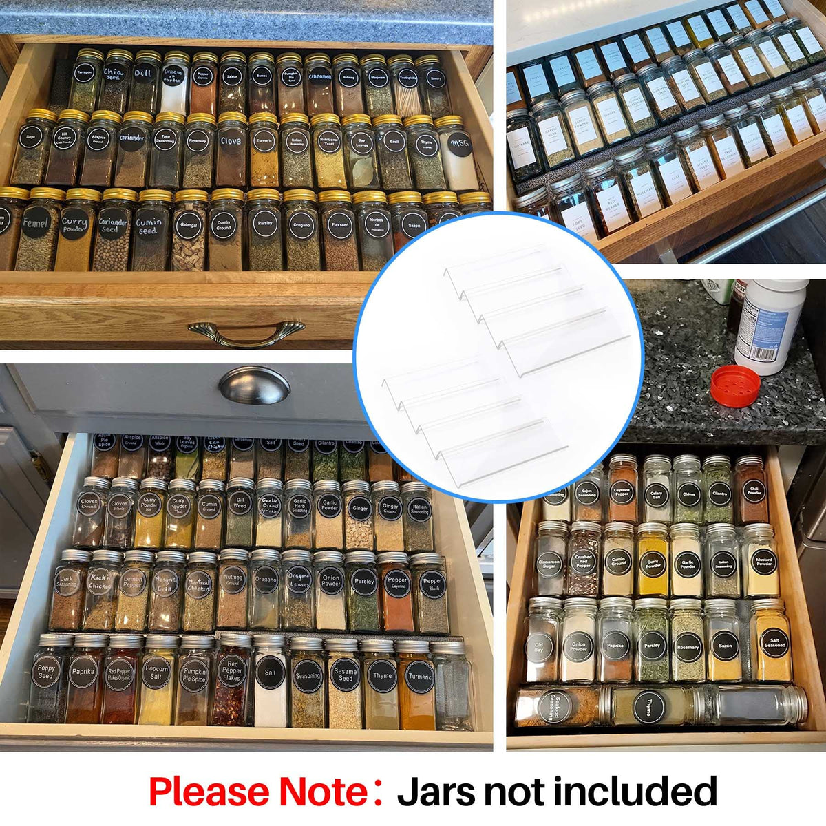 MIUKAA Clear Spice Drawer Organizer, 4 Tier - 2 Set Acrylic Seasoning Rack