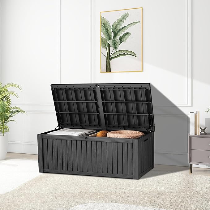 180 Gallon Patio Storage Box - Waterproof Deck Boxes & Outdoor Storage Deck Box, Lockable Resin Chest for Pool/Garden Tools, UV-Resistant, Black