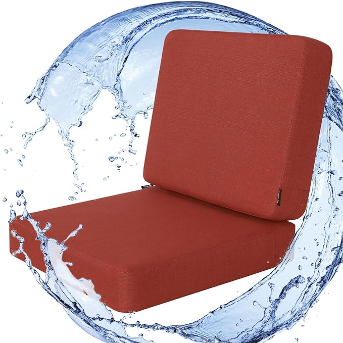 Favoyard Outdoor Deep Seat Cushion Set, 19 x 19 Inch Rainproof & 3-Year Fade Resistant Patio Furniture Cushions, Removable Seat Bottom & Back Cushion Covers with Ties for Chair, Sofa, Couch, Red