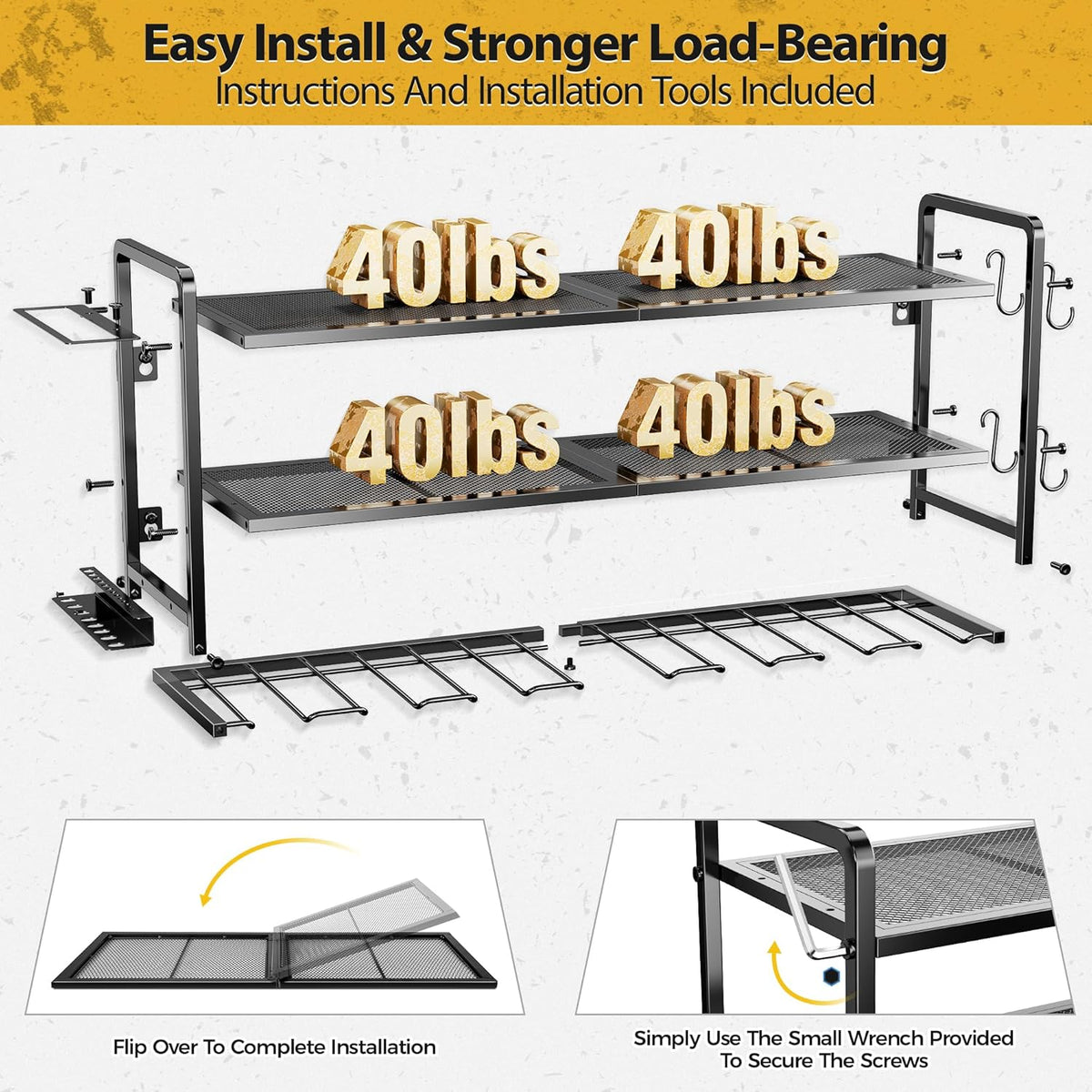 LBT Power Tool Organizer Wall Mount - 3 Layer Heavy Duty Tool Storage Rack with 7 Cordless Drill Holders, Loads 160Lbs Utility Rack for Garage, Workshop, Shed - Cool Gifts for Men, Dad, Husband