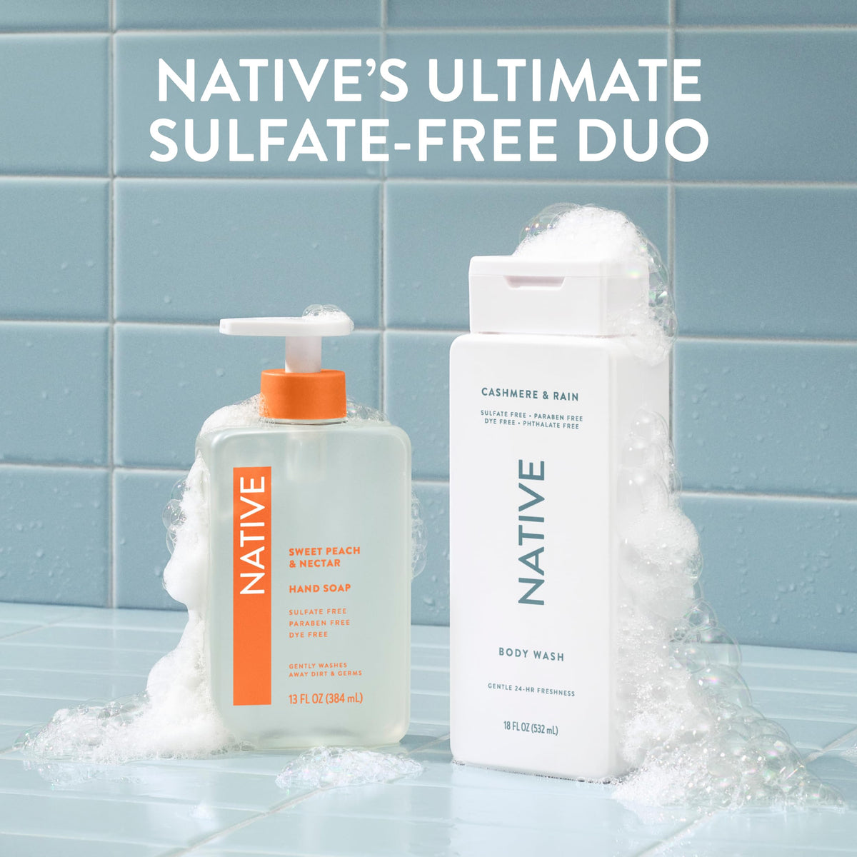 Native Clean Body Wash, Gentle & pH-balanced for Sensitive Skin, 24-Hr Freshness for Women & Men, Vegan & Cruelty-Free, Free of Sulfates, Parabens & Phthalates, Cashmere & Rain, 36 oz