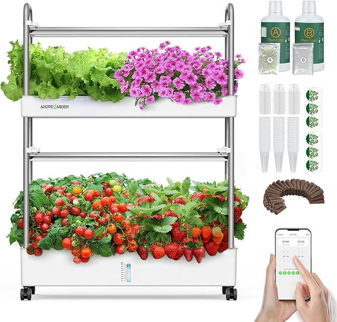 Ahopegarden Indoor Garden Hydroponics Growing System Kit: 60 Pods Vertical Garden with LED Grow Light - Plant Germination Kit Aeroponic Veggie Flower Fruit Growth with Smart Socket & Pump System