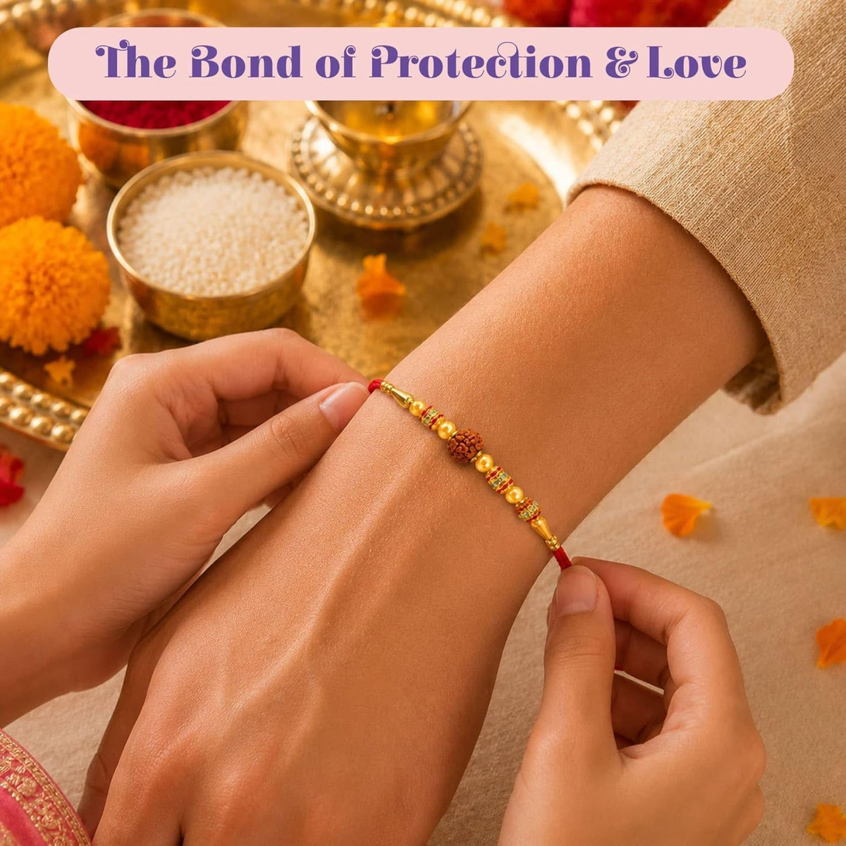 LoveNspire Rakhi Gift Hamper Set for Brother & Bhabhi - Set of 2 Bracelet Rakhis with Tealight Candle Holder, Haldi Kumkum Plate, Roli Chawal