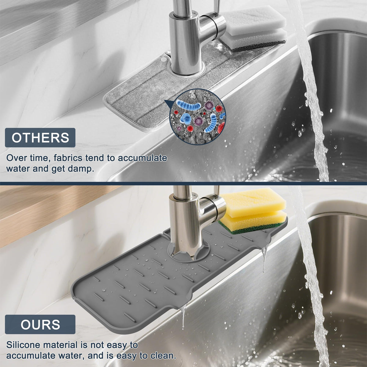 Gosmol Kitchen Sink Splash Guard Silicone Faucet Mat for Kitchen Sink Grey