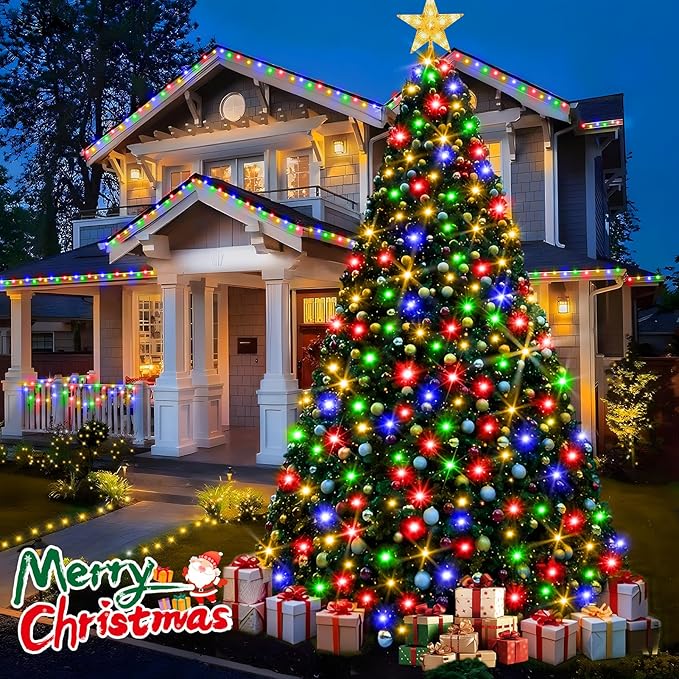 KNONEW 600ft 1500 LED Outdoor Christmas String Lights 8 Modes & Timer Fairy Light Plug in Waterproof Hanging Lighting for Xmas Yard Tree Wedding Party Holiday Decorations(Multicolor)