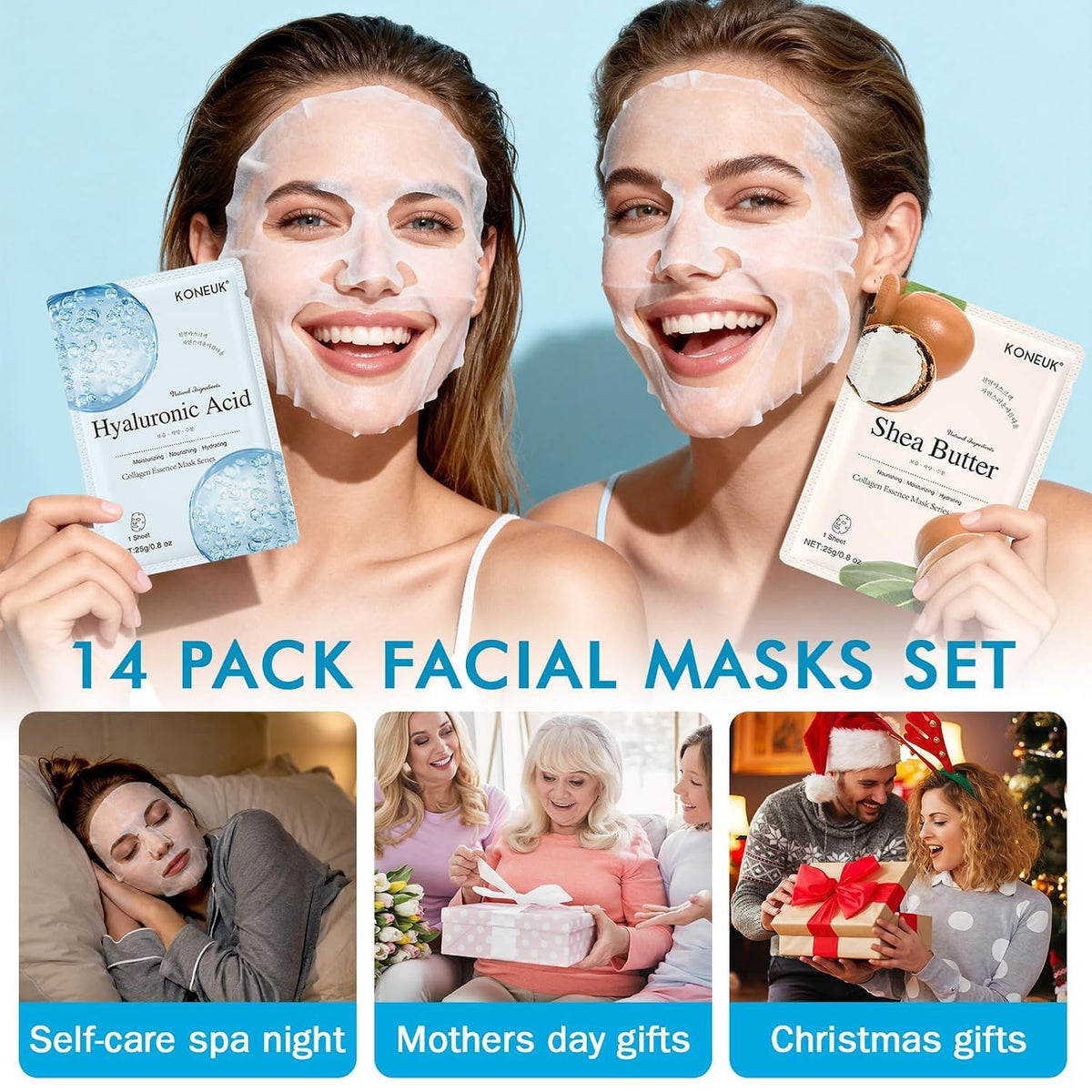 KONEUK 14 Pack Sheet Face Masks Skincare, Hydrating Face Masks for Dry Skin