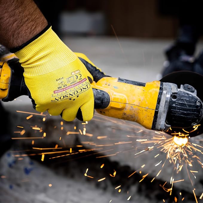 linconson 12 Pack Safety Performance Series Construction Mechanics Wrinkle Latex Work Gloves