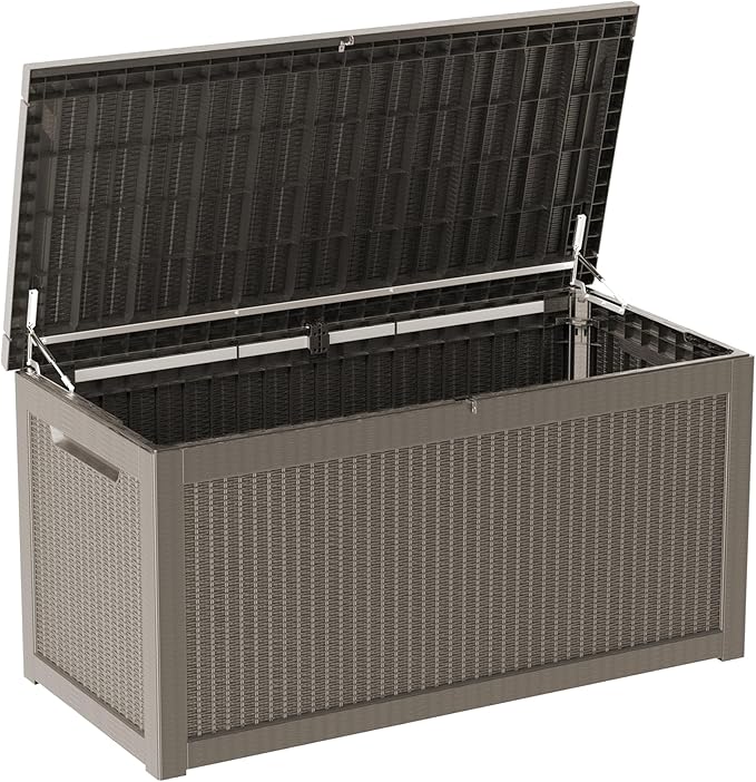320 Gallon Lockable Resin Deck Box, Waterproof & UV-Resistant Outdoor Storage Box for Outdoor Cushion Storage, Garden Tools & Pool Accessories Storage, Gray