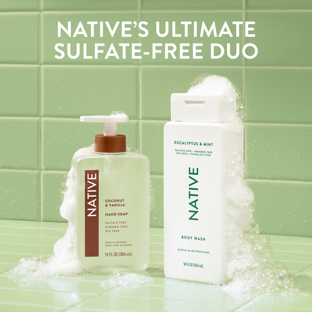 Native Clean Body Wash, Gentle & pH-balanced for Sensitive Skin, 24-Hr Freshness for Women & Men, Vegan & Cruelty-Free, Free of Sulfates, Parabens & Phthalates, Eucalyptus & Mint, 36 oz