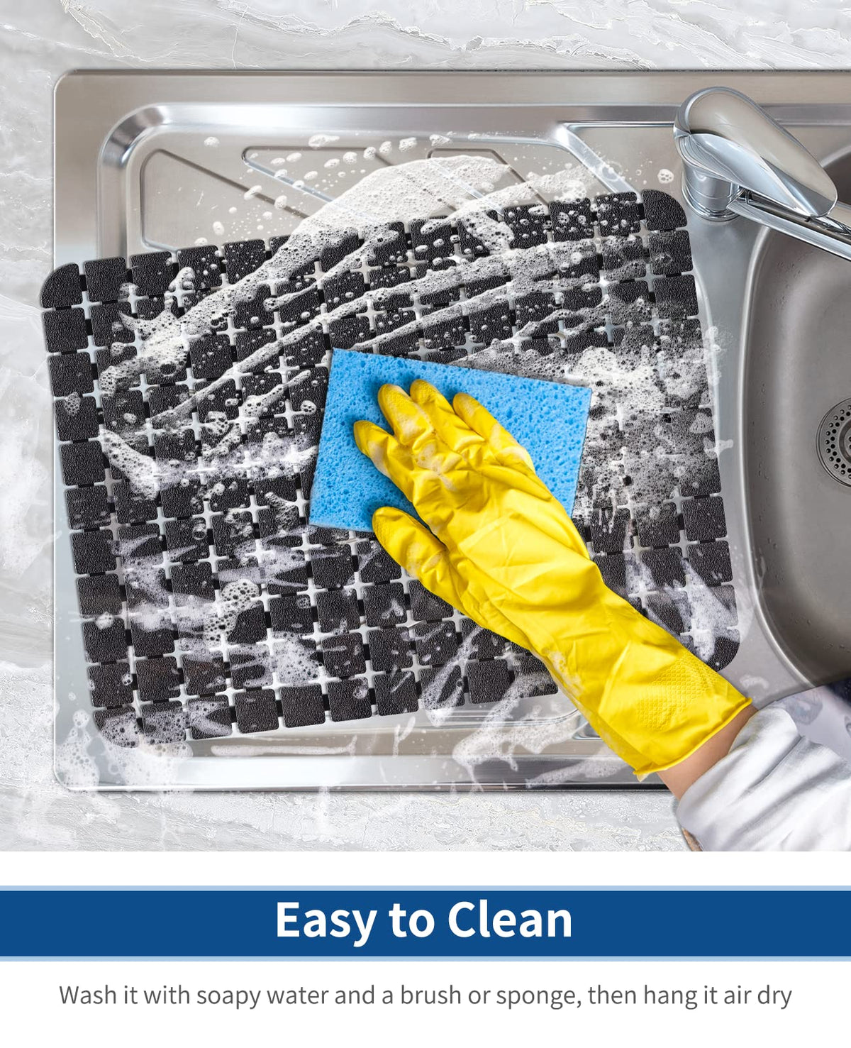 Bigli Sink Mat Protectors for Stainless Steel/Ceramic Sinks, 2 Pack 15.7x11.8 inches, PVC, Fast Draining (Black)