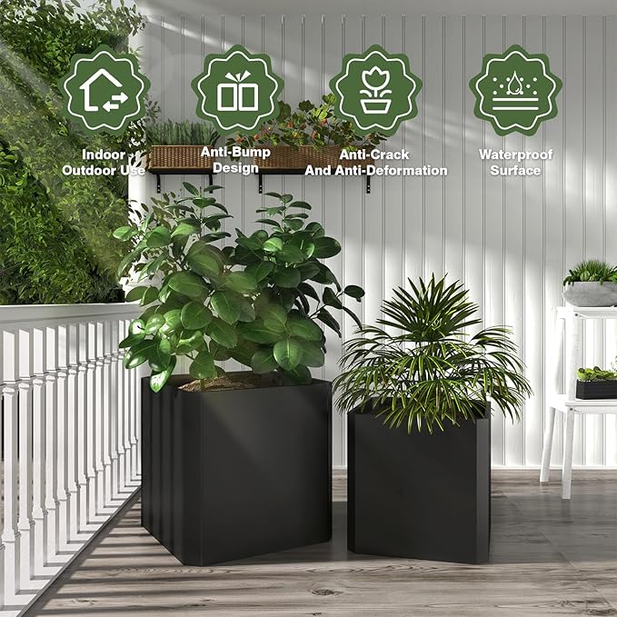 Steel Planter Box-20"x20"x20"-Large Square Planter Box-Outdoor Indoor-Cube Steel Planter Heavy Duty Black Metal Planter Flower Pot Commercial Residential for Home Garden Porch Hotel Patio