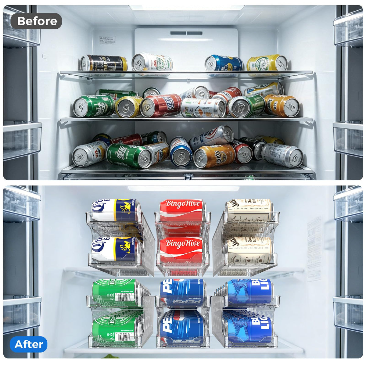 BingoHive 2 Packs FIFO Rolling Soda Can Organizer for Fridge, Holds 24 Cans