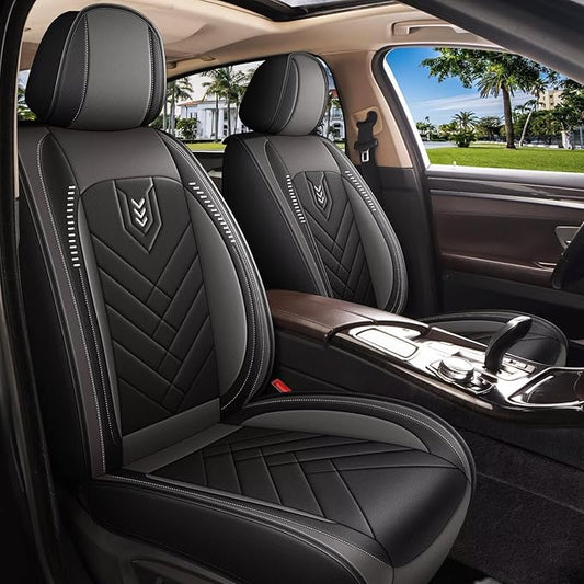 AOMSAZTO Car Seat Covers Front Set Fit for Ford Edge 2007-2026 Faux Leather Waterproof Seat Covers Automotive Seat Cushion Protector(2 Seats, Black&Grey)