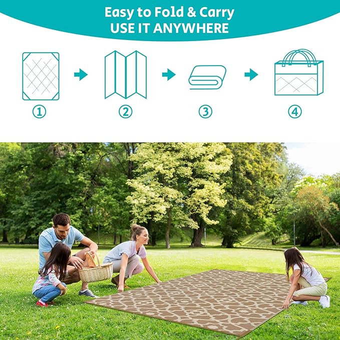 HEBE Outdoor Rug Waterproof 8x10, Plastic Straw Rug Camping Rug, Reversible Outdoor Patio Rugs RV Mat Clearance, Indoor Outside Floor Carpet for Porch,Deck,Camper,Balcony,Backyard