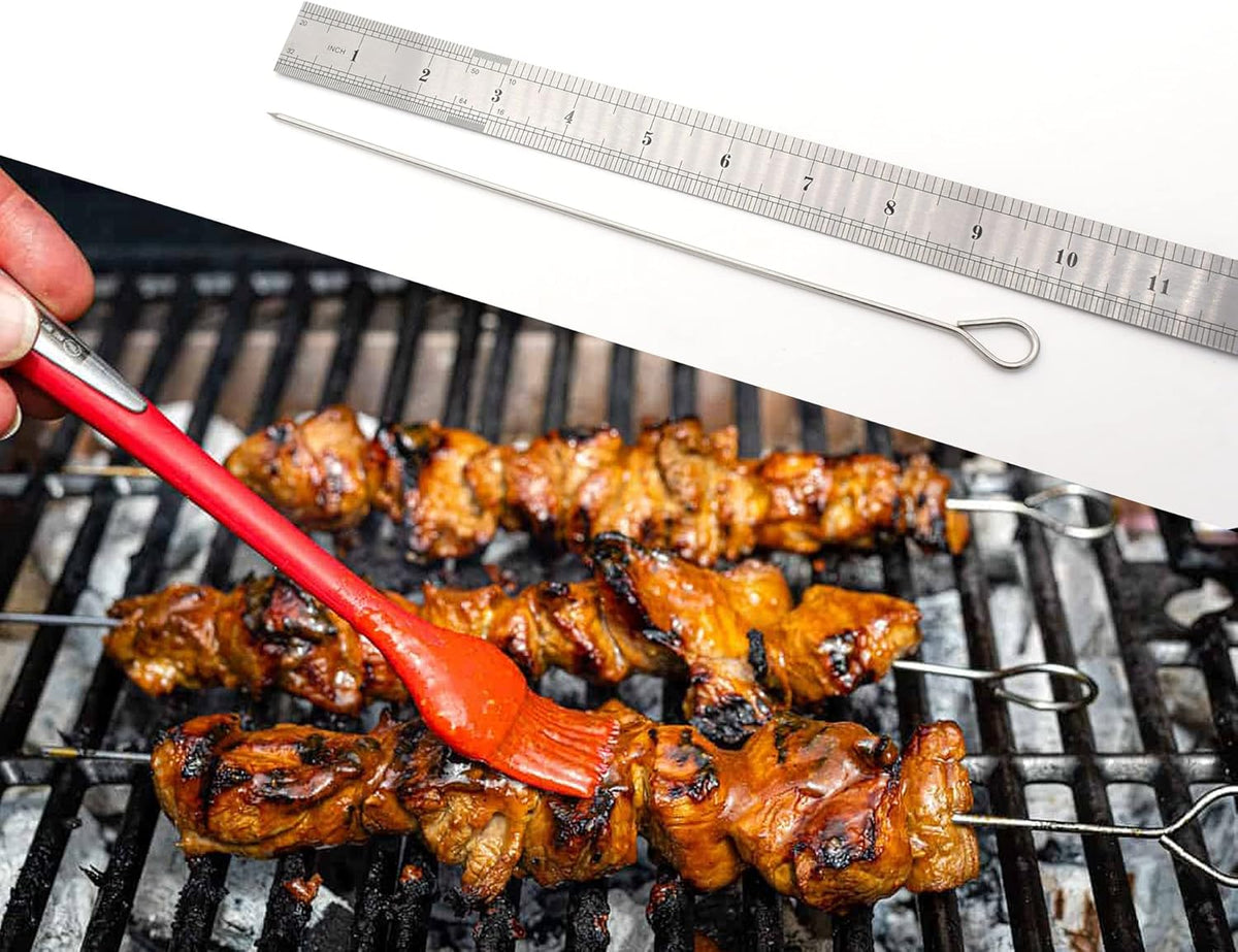 30 Pack 10 Inch Metal Barbecue Skewers, Stainless Steel BBQ Skewers, Shish Kebab Kabob Skewers (BBQ 10Inch-30p)