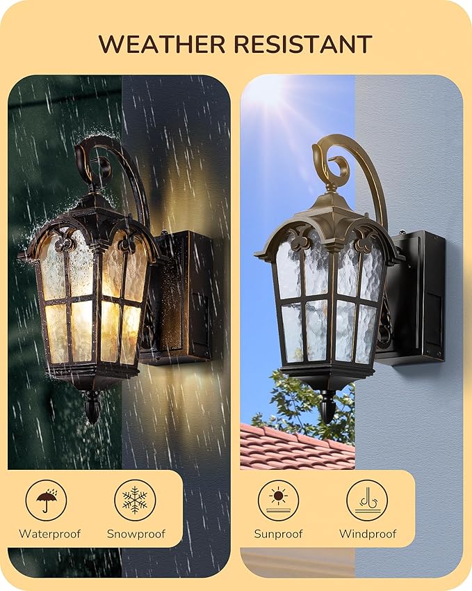 EDISHINE Dusk to Dawn Outdoor Wall Lights, Porch Light Fixture with GFCI Outlet, Exterior Wall Lantern with E26 Socket, Waterproof Outside Wall Sconce Wall Mount Lamp for Front Door, Patio, Garage