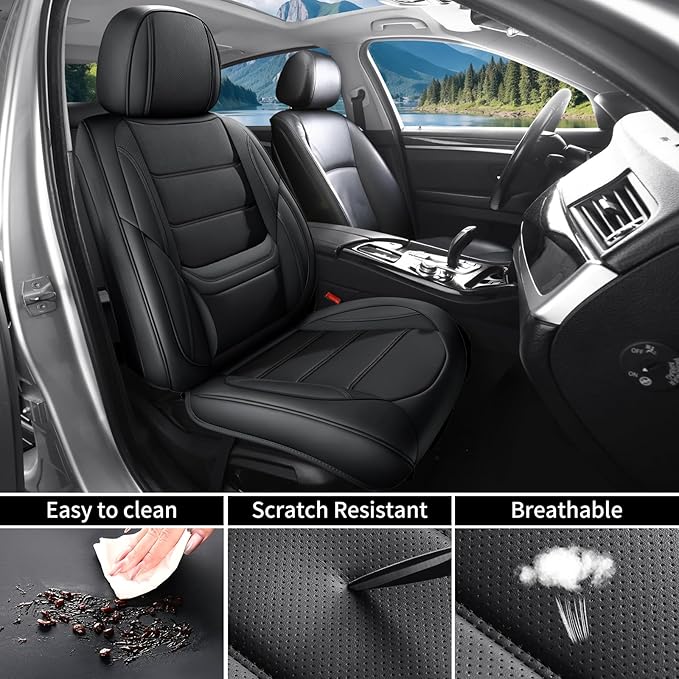 Car Seat Covers Full Set Custom Fit for Mercury Mountaineer 1997-2010,Premium Faux Leather with Lumbar Support, Breathable, Anti-Slip & Soft Touch(Black,Fullset)