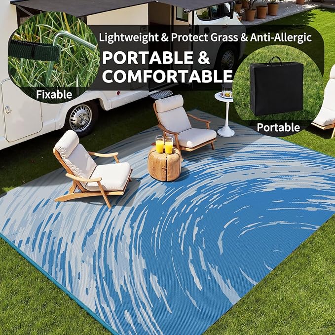 COCOER Modern Outdoor Rug 9x12 Reversible-Waterproof Outdoor Patio Rug-Quick Dry Outdoor Area Rugs Indoor Outdoor Rugs-Outside Rug Patio Decor for Porch Deck Balcony Backyard