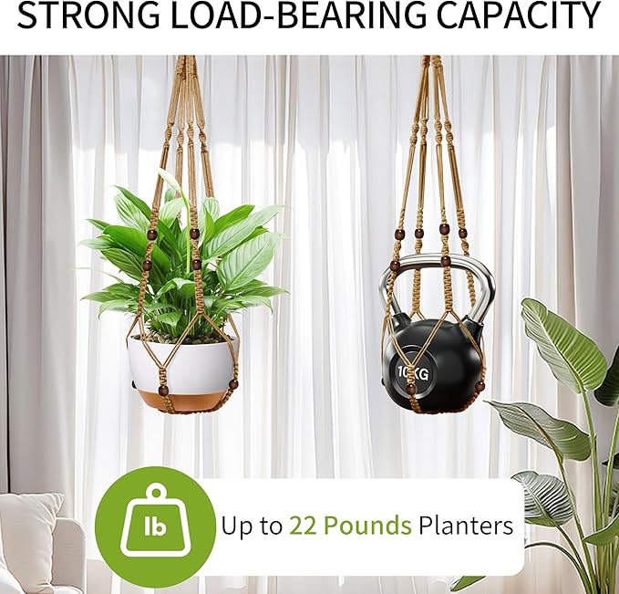 35 Inch Macrame Plant Hanger - Fits 4-13 Inch Pots, Supports Up to 22lbs, Sturdy Hanging Planter Holder for Indoor Outdoor, Boho Home Decor, 2 Pack, Brown (POTS NOT Included)