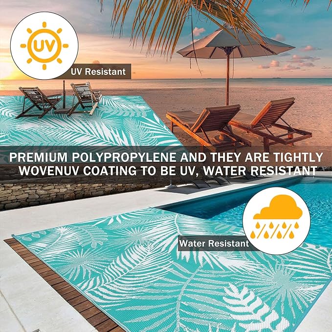 HiiARug Outdoor Rug 6x9Ft Waterproof for Patios Clearance, Reversible Plastic Straw Patio Mat Large Area Rugs RV Mats for Outside Trailers Campers Porch Deck Beach Backyard ﻿