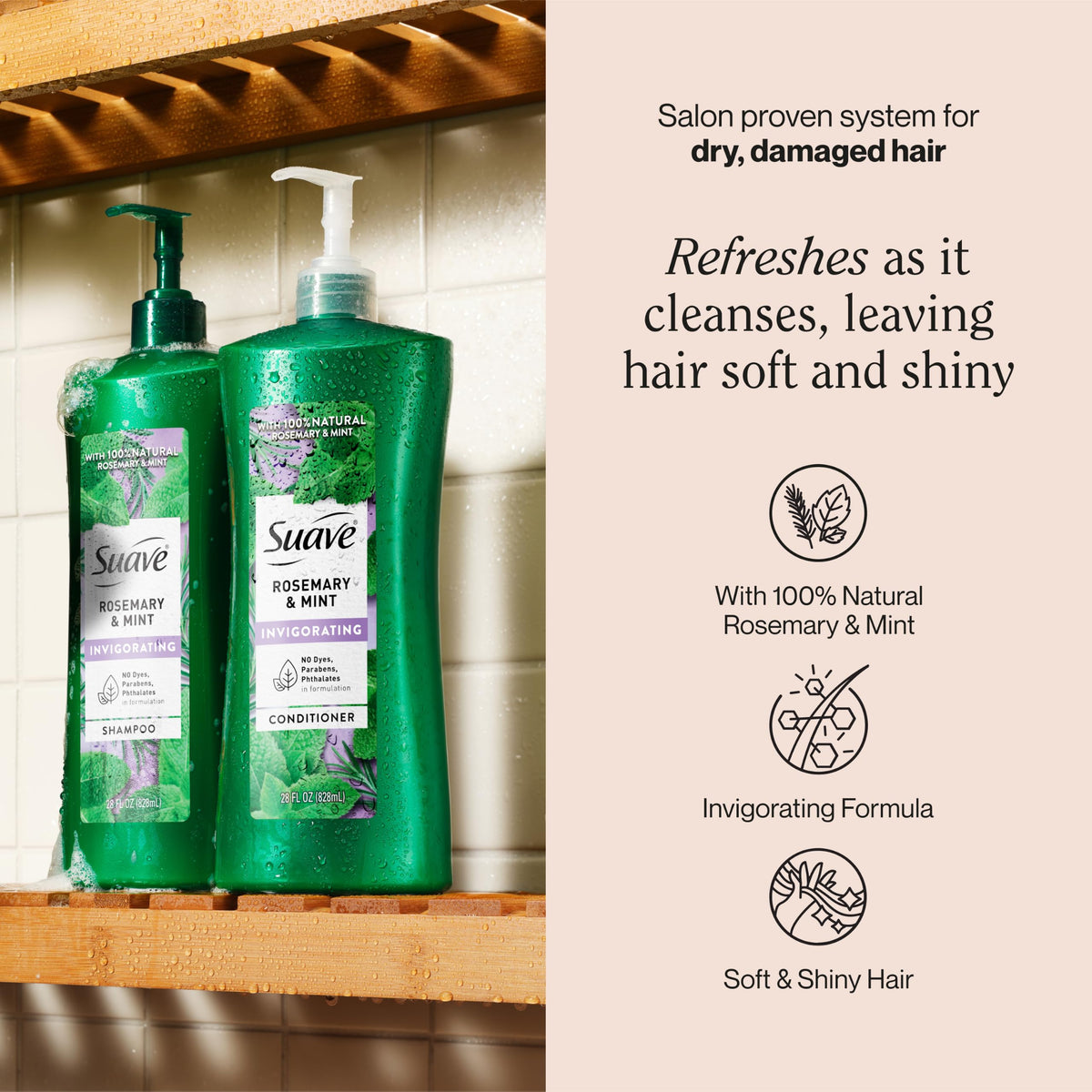 Suave Rosemary and Mint Invigorating Shampoo, Paraben Free, 28 fl oz