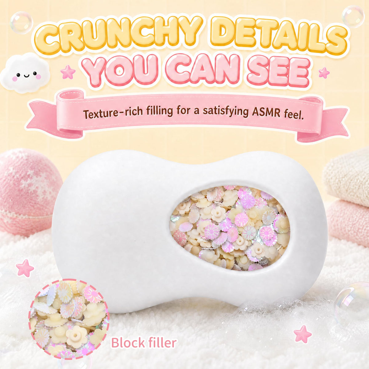 Crunchy Soap Squishy ASMR Toy, Soft Squeeze Fidget Toy, Stress Ball（White）