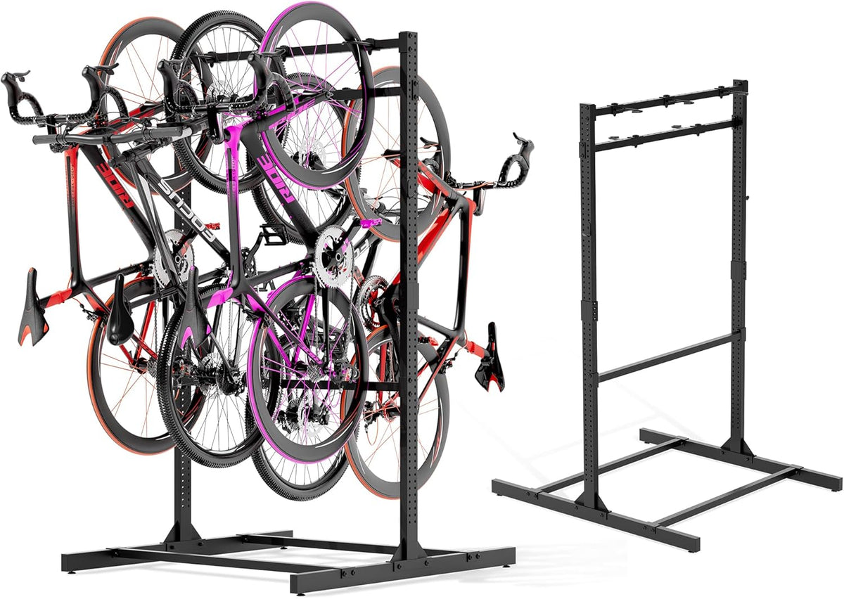 Freestanding Bike Storage Rack, Heavy-Duty Steel Vertical Bike Rack for Indoor Outdoor Floor Stand Max 8 Bike Bicycle Organizer, 600LBS Bike Storage Rack for Home and Garage