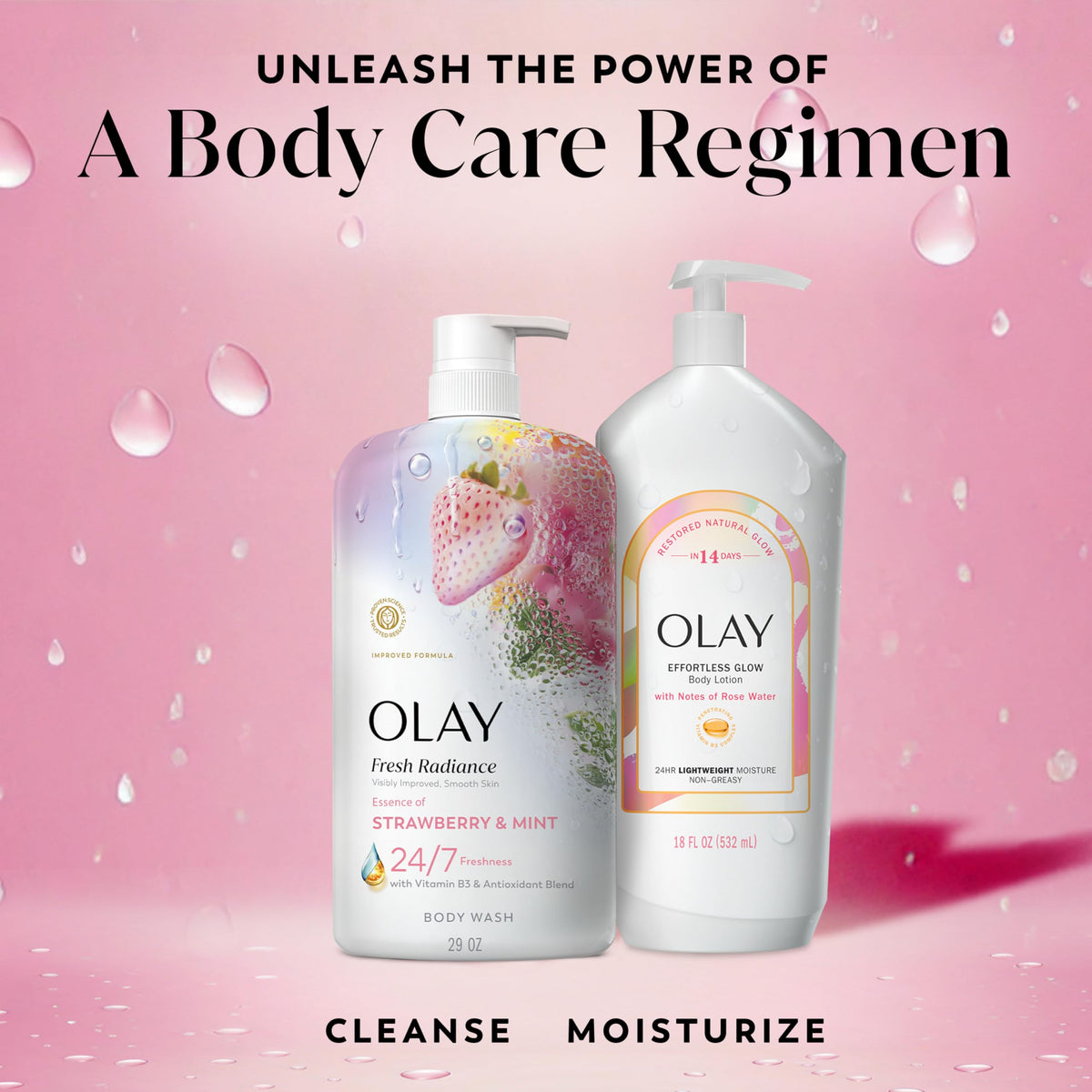 Olay Body Wash for Women, Fresh Radiance, 24/7 Skin-Loving Freshness, Visibly Radiant, Plant Based Cleansers, Vitamin B3 & Antioxidant Blend, For All Skin Types, Strawberry & Mint Scent, 29 fl oz