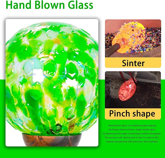 Garden Solar Lights, Decorative LED Honeycomb Glass Ball Garden Stake, Glass and Metal Outdoor Decoration, 4 x 31 Inch (Green)
