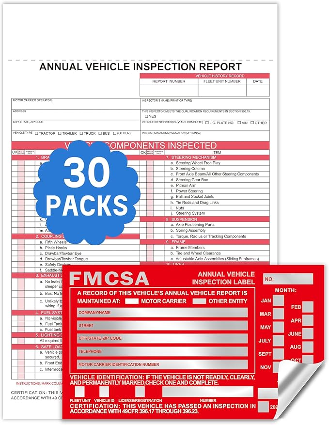 Annual Vehicle Inspection Report (30Pc Red 2+3-Ply Carbonless)