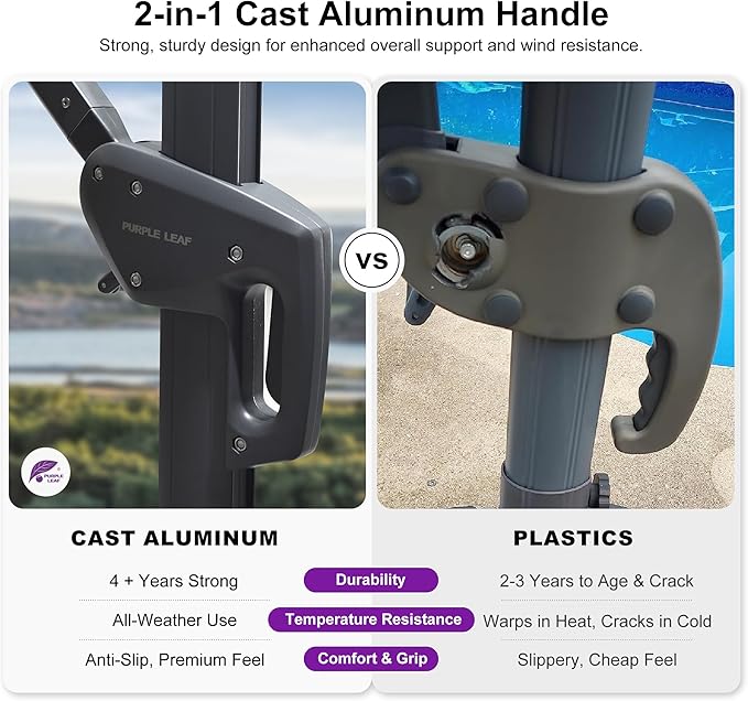 PURPLE LEAF 8 FT Cantilever Patio Umbrella Outdoor Aluminum Offset Square Umbrella with 3 Years Fade Resistance Recycled Fabric and 360-degree Rotation for Deck Pool Garden, Ocean Slate