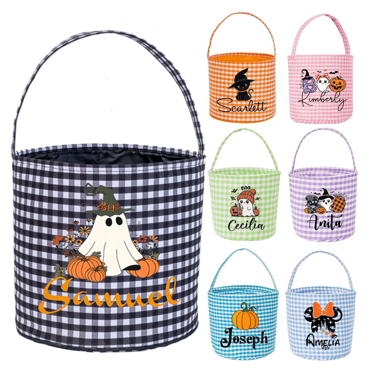 Personalized Halloween Basket - Monogrammed with Name,Pumpkin,Custom Trick or Treat Bucket,Halloween Gifts Basket,Candy Bags for Halloween Party Favor