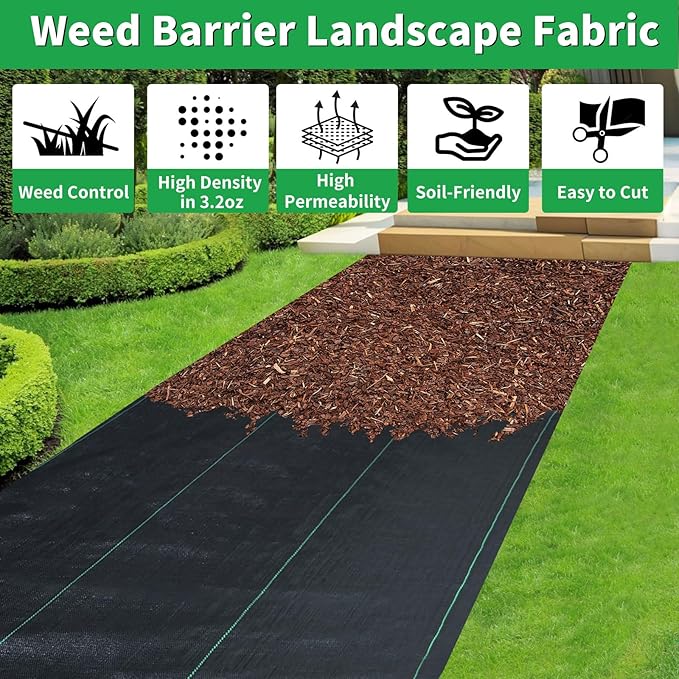 6FT X 330 FT Weed Barrier Landscape Fabric Heavy Duty,3.2 OZ Premium Garden Weed Blocker Fabric for Weed Control, Plastic Ground Cover with Woven Weed Cloth,Durable Landscaping Fabric