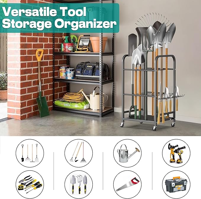 EVERHANGER Garden Tool Organizer and Storage, Yard Tool Stand Garage Tool Organization, Yard Tool Racks for Indoor/Outdoor Use