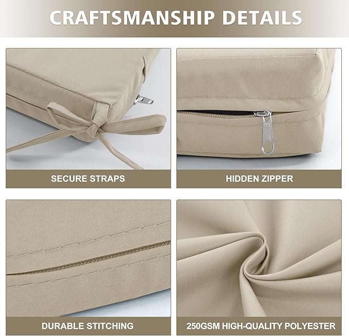 24x24 Inch Outdoor Cushions for Patio Furniture, Waterproof Outdoor Chair Cushions w/Fade-Resistant, Removable & Machine-Washable Covers, Deep Seat Sofa/Couch Pad Replacement – Set of 4, Cream