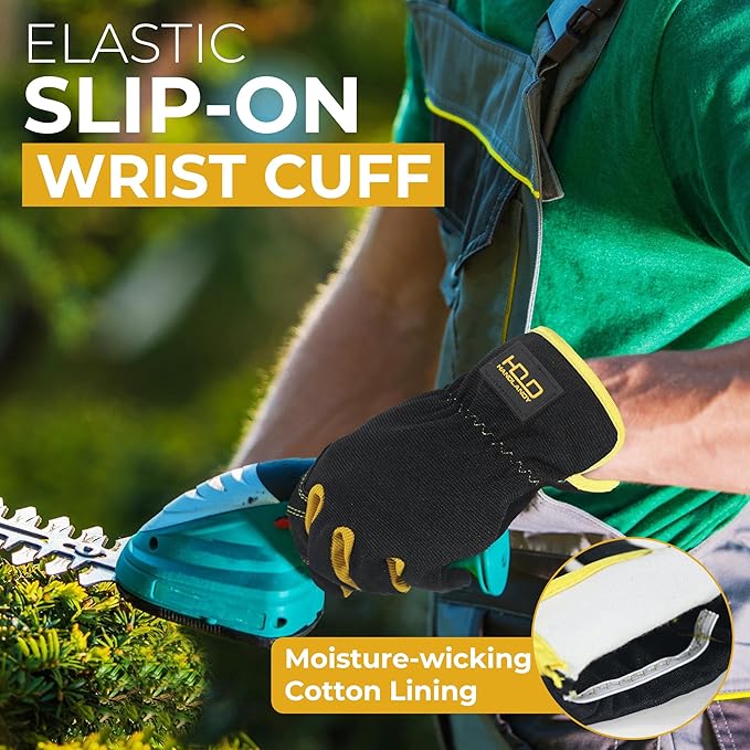 HANDLANDY Leather Work Gloves for Men & Women, Reinforced Durable Garden Gloves, Cowhide Working Glove for Gardening