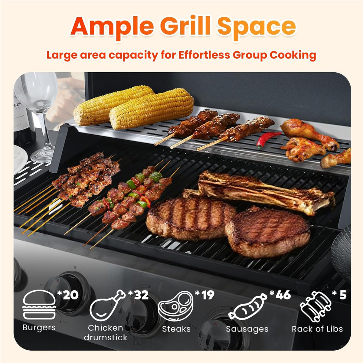 3-Burner Propane Gas BBQ Grill with Side Burner, Porcelain-Enameled Cast Iron Grates and Side Tables, 40,500 BTU Stainless Steel Grill for Outdoor Camping Barbecue Grilling Backyard Cooking