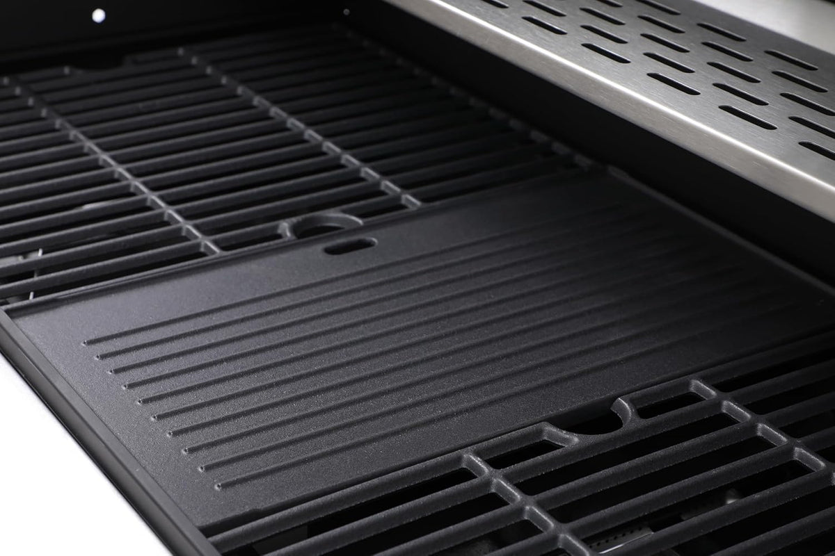6-Burner Propane Gas BBQ Grill with Side Burner, 57,300 BTU Output, Enameled Cast Iron Grates, Heavy-Duty Stainless Steel Outdoor Grill for Backyard Barbecue