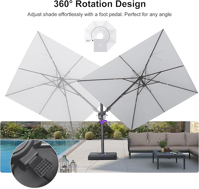 PURPLE LEAF 8' X 8' Left-right Tilting Outdoor Patio Umbrella Swivel Offset Cantilever Heavy Duty Rectangle Aluminum Umbrella with UV Resistant for Deck Pool Patio Backyard, Pebble Grey